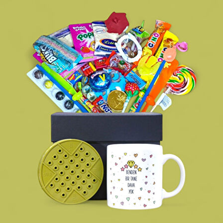 Anılarla Dolu Siyah Hediye Kutusu ve Benden Bir Tane Daha Yok Yazılı Kupa Bardak