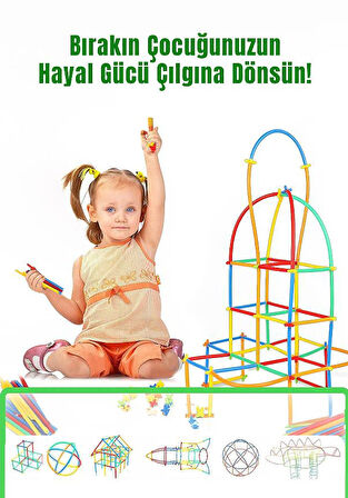 Kutulu Bambu Çubuklar (16 cm) 300 Parça (180 Parça Çubuk 120 Parça Birleştirici )