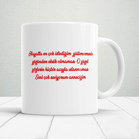 Seni Çok Seviyorum Anneciğim ve Güzel Dilekler Baskılı 1 Adet Anneler Günü Hediyelik Kupa