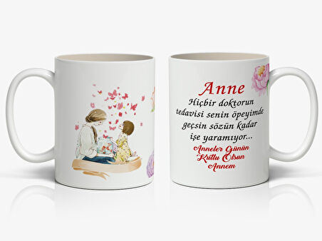 Anneye Özel 1 Adet Mesajlı Tasarım-Annelerin Kalbini Isıtacak Anneler Günü Hediyelik Kupa