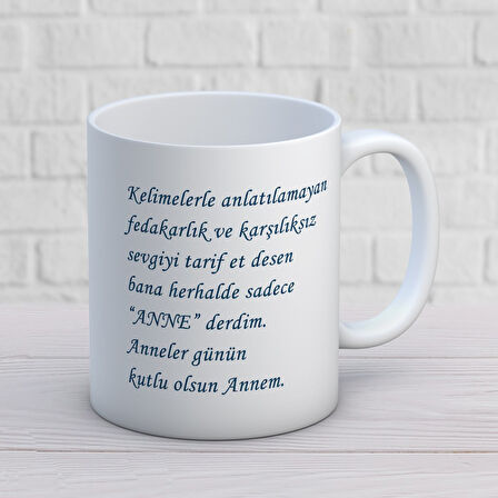 Anneler Günün Kutlu Olsun Annem Yazılı 1 Adet Anneye Özel Mesajlı Tasarım Anneler Günü Hediyelik Kupa