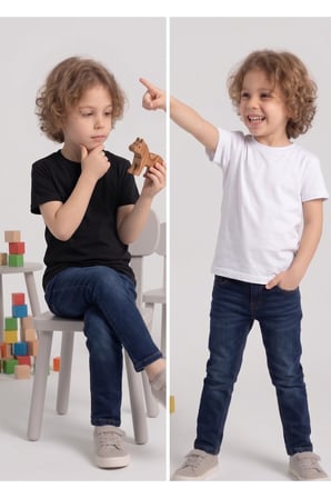 Çocuk T-shirt 2'li Paket Siyah-Beyaz Pamuklu Likralı Tişört