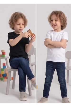 Çocuk T-shirt 2'li Paket Siyah-Beyaz Pamuklu Likralı Tişört