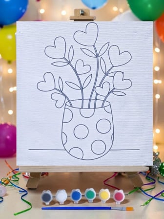 Saksıda Çiçek Tuval Boyama Aktivite Seti 19x19 Cm (Tuval, Şövale, Fırça ve 6 Renk Akrilik Boya Seti)