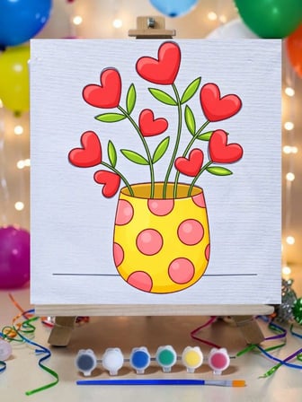 Saksıda Çiçek Tuval Boyama Aktivite Seti 19x19 Cm (Tuval, Şövale, Fırça ve 6 Renk Akrilik Boya Seti)