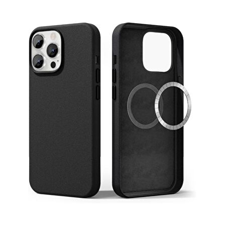 Smcase iPhone 14 Pro Kılıf Alphines Wiriless Destekli Suni Deri Kapak