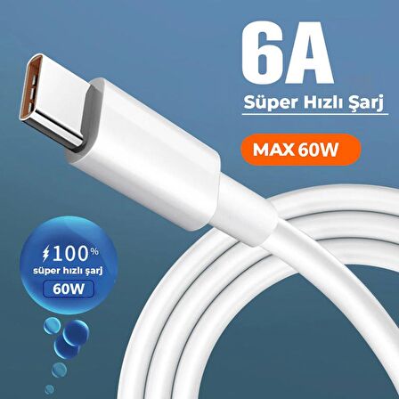 ScHitec Samsung Galaxy A72 5G 6A 100W Type-C to Type-C 2Metre Süper Hızlı Data ve Şarj Kablosu
