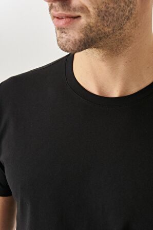 Erkek Siyah-gri Melanj-beyaz-antrasit-k.gri Slim Fit Bisiklet Yaka %100 Pamuk 5'li Tişört Paketi