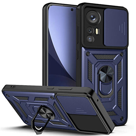 Smcase Xiaomi 12T Kılıf Kamera Korumalı Yüzüklü Tank Pars Silikon