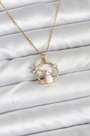 316L Çelik Zincir Gold Zirkon Taşlı Yılbaşı Temalı Kadın Kolye