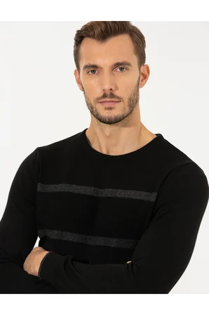 Siyah Slim Fit Bisiklet Yaka Triko Kazak 50258805-VR046
