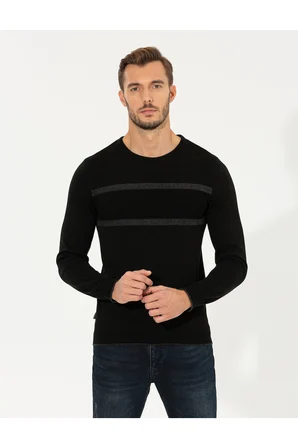Siyah Slim Fit Bisiklet Yaka Triko Kazak 50258805-VR046
