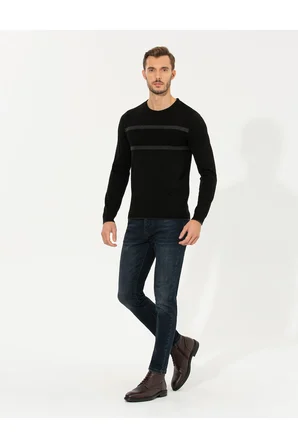 Siyah Slim Fit Bisiklet Yaka Triko Kazak 50258805-VR046