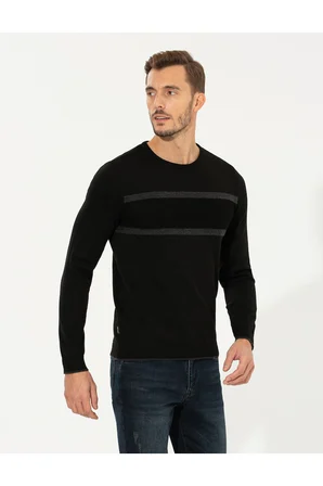 Siyah Slim Fit Bisiklet Yaka Triko Kazak 50258805-VR046