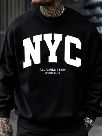 New York City Mektup Göz Alıcı Baskılı Erkek Tişörtü Çok Renkli Kazak Günlük Moda Spor Giyim