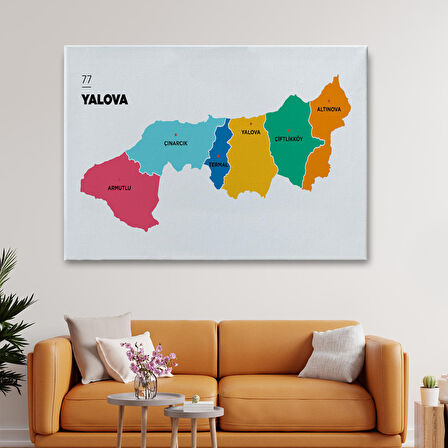 Harita Sepeti Yalova İli ve İlçeler Haritası Dekoratif Kanvas Tablo 1481