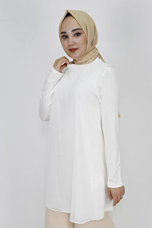 Puane Uzun Kollu Penye Şifon Detaylı İçlik