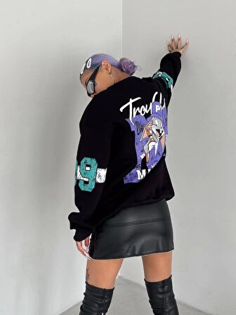 Siyah Trouble Maker Oversize Sweatshirt