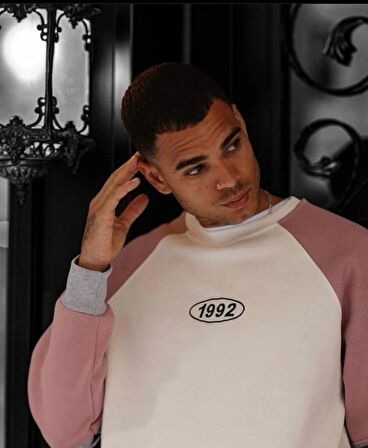 1992 Baskılı Gül kurusu Oversize Sweatshirt