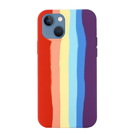 Smcase iPhone 14 Plus Kılıf Gökkuşağı Desenli Lansman Silikon 