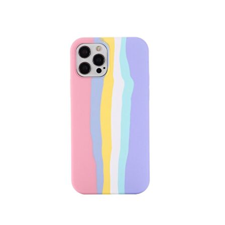 Smcase iPhone 14 Pro Max Kılıf Gökkuşağı Desenli Lansman Silikon 