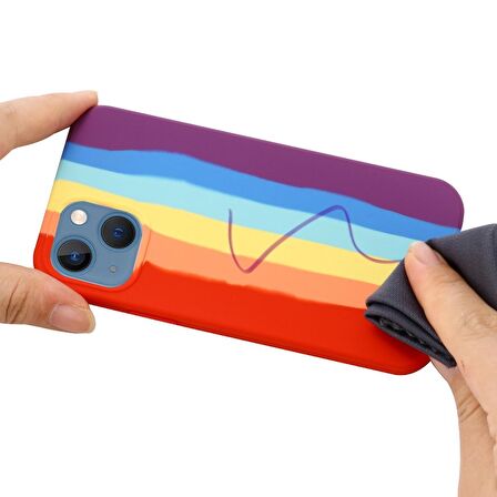 Smcase iPhone 14 Pro Kılıf Gökkuşağı Desenli Lansman Silikon 