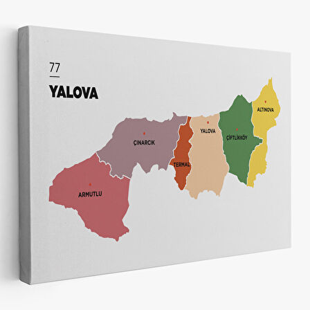 Harita Sepeti Yalova İli ve İlçeler Haritası Dekoratif Kanvas Tablo 1482