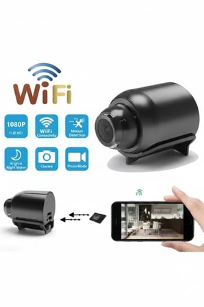 1080P HD WiFi Mini Kamera 120° Geniş Açı Gece Görüşü Manyetik 360° Döner TF Kart Destekli