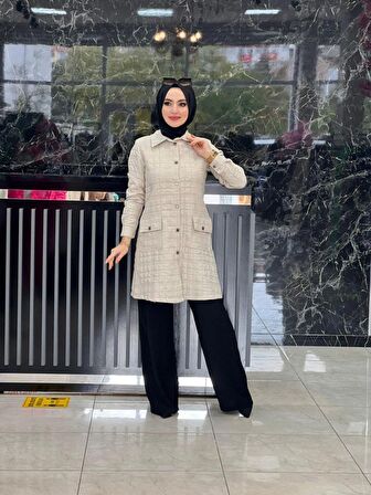 Çıtçıtlı Kapitone Kap Taş Beden 48