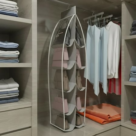 10 Gözlü Çanta Askılığı Dolap İçi Düzenleyici Organizer - Şeffaf Bölmeli Asılabilir Çantalık Korumal