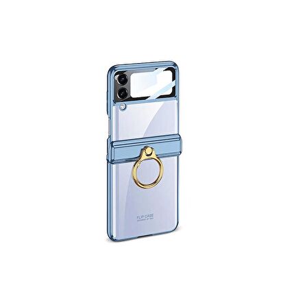 Smcase Samsung Galaxy Z Flip4 Kılıf Kıpta Yüzüklü Lens Korumalı Lazer Kapak