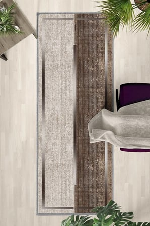 Kahve Kare Yıkanabilir Yolluk Halı Kaymaz Taban Salon Mutfak Kahve