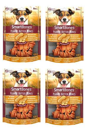 Smartbones Tavuklu ve Fıstık Ezmeli Mini Kemik 8 Li 128 Gr. X 4 Adet