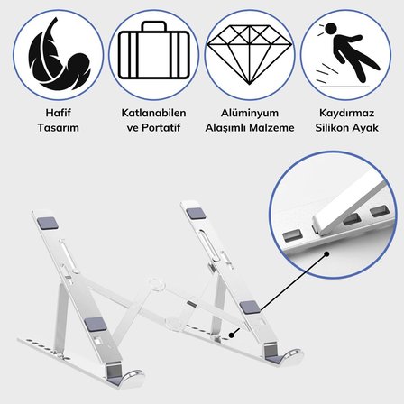 BY NEVSER® Ayarlanabilir Dizüstü Destek Tabanı Tamamen Katlanabilir Taşınabilir Laptop Yükseltici