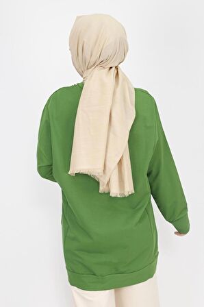 Zincir Kolye Detaylı 2 İp Kumaş Sweatshirt