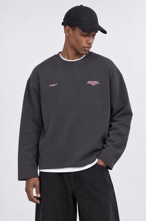 Erkek Cake Baskılı Pis Dikiş Detaylı Oversize Sweatshirt Füme