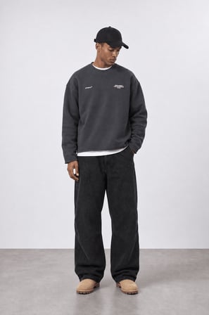Erkek Cake Baskılı Pis Dikiş Detaylı Oversize Sweatshirt Füme