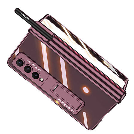 Smcase Samsung Galaxy Z Fold4 Kılıf Kıpta Kalem Bölmeli Standlı Kapak