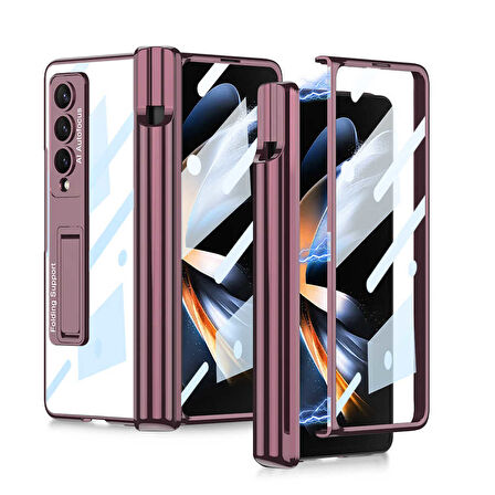 Smcase Samsung Galaxy Z Fold4 Kılıf Kıpta Kalem Bölmeli Standlı Kapak