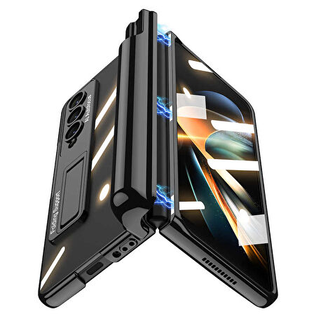 Smcase Samsung Galaxy Z Fold4 Kılıf Kıpta Kalem Bölmeli Standlı Kapak