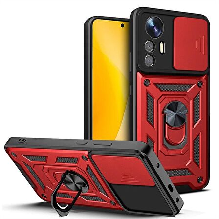 Smcase Xiaomi Mi 12 Lite Kılıf Kamera Korumalı Yüzüklü Tank Pars Silikon