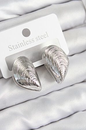 Pirinç İstiridye Model Gümüş Renk Kadın Küpe