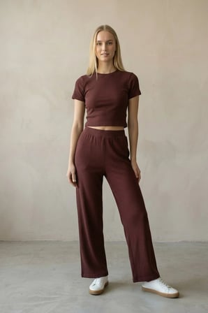 Kadın Kaşkorse Kumaş Bisiklet Yaka Vişne Crop Tişört - 2004