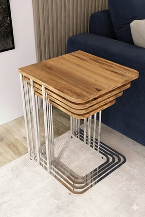 Orkide Tekerlekli 4 Lü Zigon Sehpa Gümüş- Atlantik Çam Mdf Zigon Sehpa