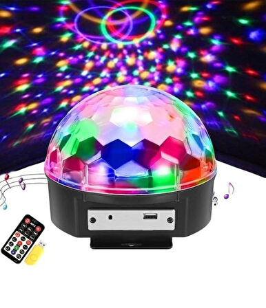 220volt Fişli Küre Disko Topu Kumandalı Müzik Çalar Dönen Rgb Parti Işıklar Bluetooth/Mp3/Usb Destekli Hoparlör