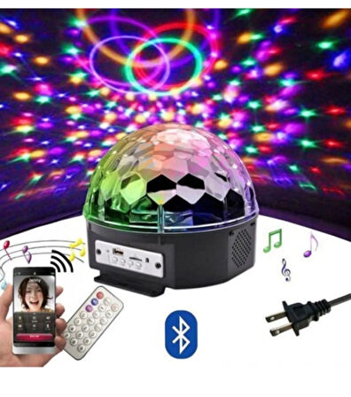 220volt Fişli Küre Disko Topu Kumandalı Müzik Çalar Dönen Rgb Parti Işıklar Bluetooth/Mp3/Usb Destekli Hoparlör