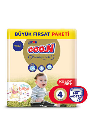 Goo.n Premium Soft 4 Numara Süper Yumuşak Külot Bebek Bezi Büyük Fırsat Paketi - 140 Adet