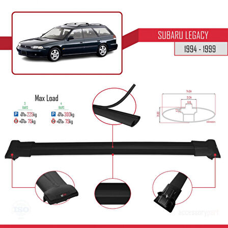 Subaru Legacy 2 (BD) 1994-1999 Arası ile Uyumlu FLY Model Ara Atkı Tavan Barı Siyah 3 Adet