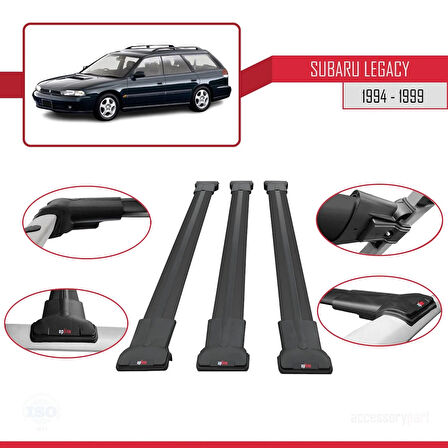 Subaru Legacy 2 (BD) 1994-1999 Arası ile Uyumlu FLY Model Ara Atkı Tavan Barı Siyah 3 Adet