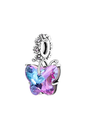 Kristal Mavi Mor Kelebek Charm | 925 Ayar Gümüş